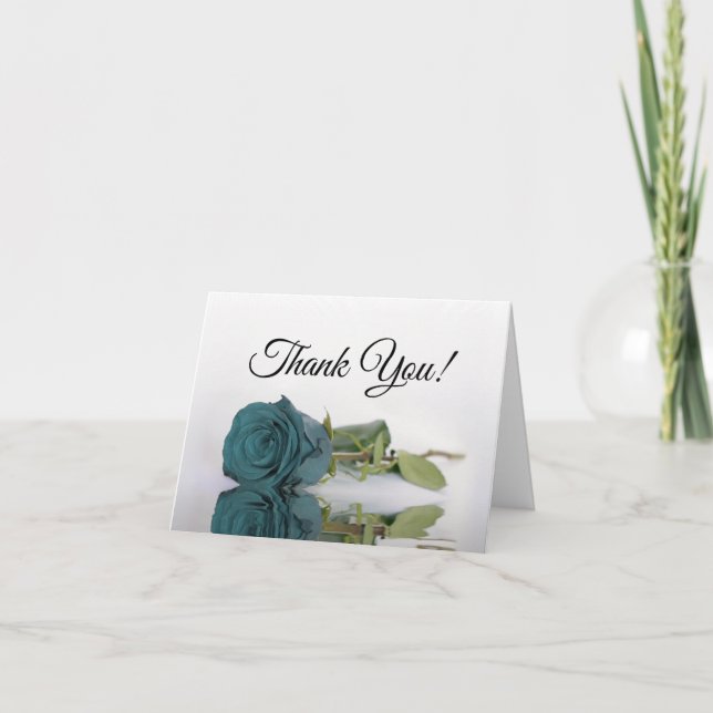 Elegant Teal Turquoise Rose Wedding Photo Inside Thank You Card (Front)
