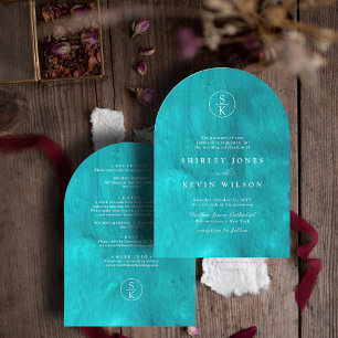 Elegant Teal Turquoise Watercolor Arch Wedding Invitation