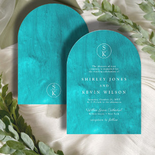 Elegant Teal Turquoise Watercolor Arch Wedding Invitation