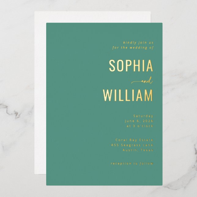 Elegant Teal Typographic Wedding Invitation (Front/Back)