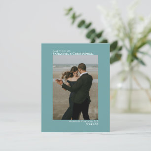 Elegant Teal Vertical Photo Minimalist Wedding Save The Date