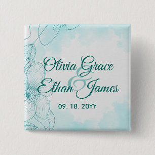 Elegant Teal Watercolor Floral Wedding Invitation 15 Cm Square Badge