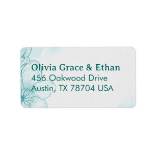 Elegant Teal Watercolor Floral Wedding Invitation Label