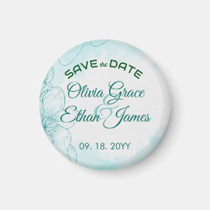 Elegant Teal Watercolor Floral Wedding Invitation  Magnet