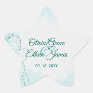Elegant Teal Watercolor Floral Wedding Invitation Star Sticker