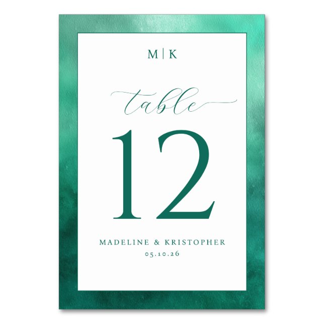 Elegant Teal Watercolor Table Number (Front)