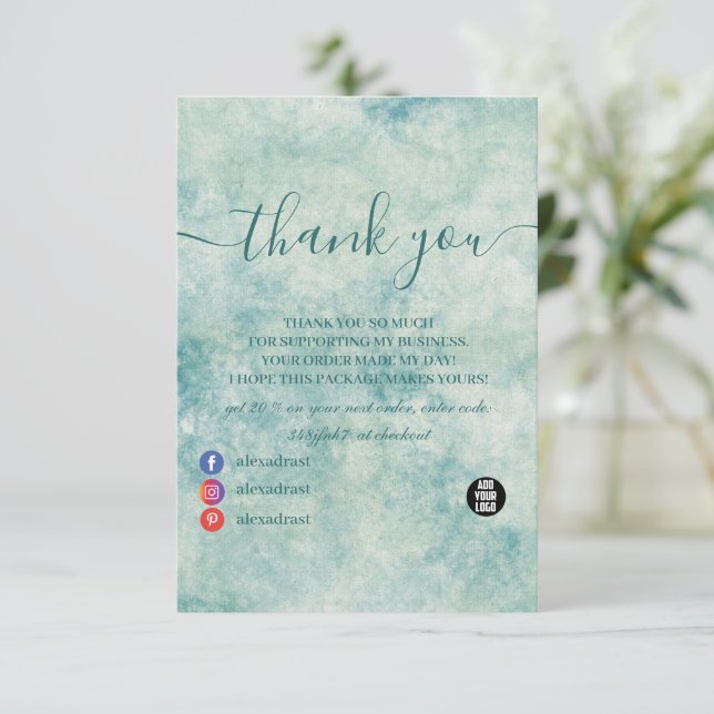 Elegant Teal Watercolor Thank You Card (Standing Front)