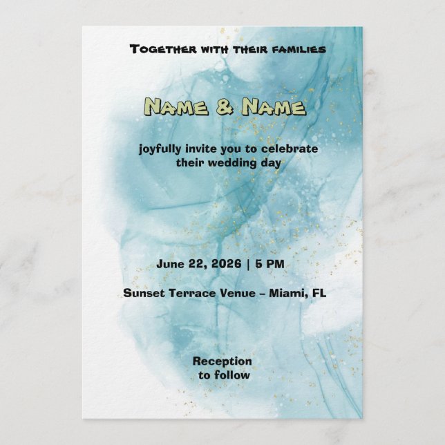 Elegant Teal Watercolor Wedding Invitation (Front)