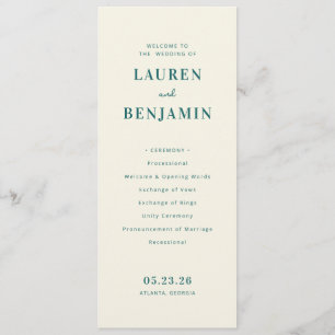 Elegant Teal Wedding Ceremony Schedule Programme