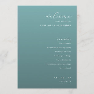 Elegant Teal Wedding Ceremony Schedule Programme