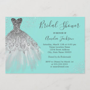 Elegant Teal Wedding Gown Bridal Shower Invitation