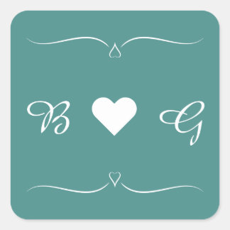 Elegant Teal Wedding Heart Monogram Letter Seal