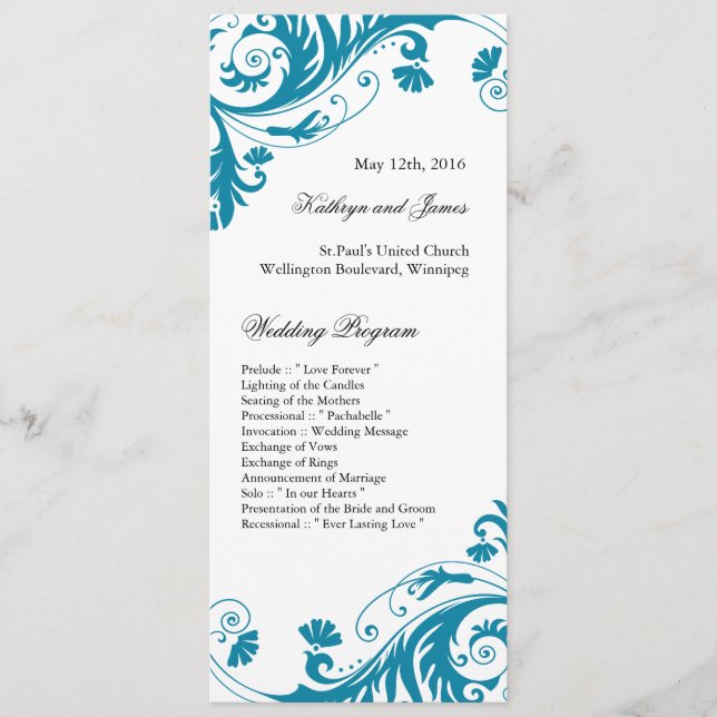 Elegant Teal  Wedding Programs Programme (Front)