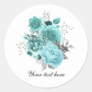 Elegant teal Wedding roses customisable Classic Round Sticker