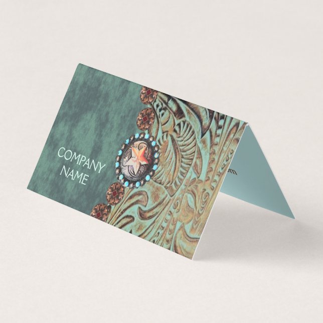 elegant teal western country tooled leather (Front)