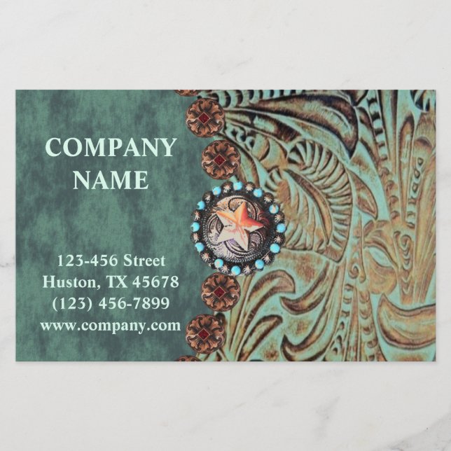elegant teal western country tooled leather flyer (Front)