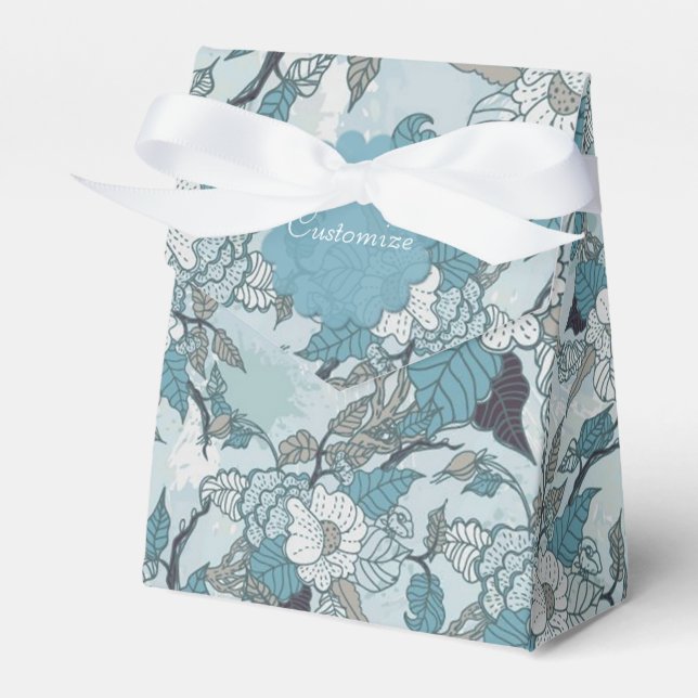 Elegant Teal & White Floral Tent Favour Box (Front Side)