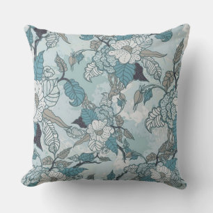 Elegant Teal & White Floral Throw Pillow
