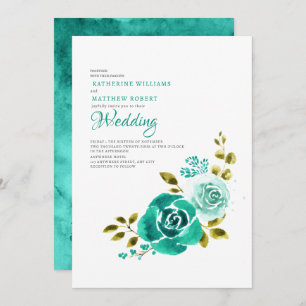  Elegant Teal White  Floral Wedding  Invitation