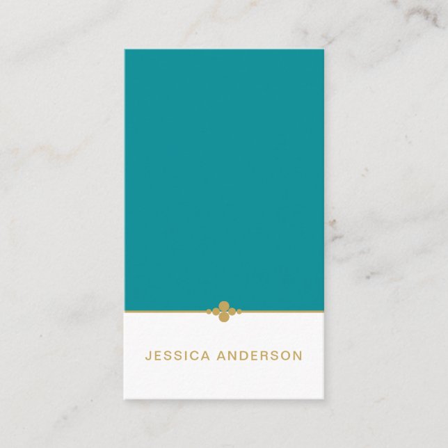 Elegant Teal White Gold Business Card (Front)