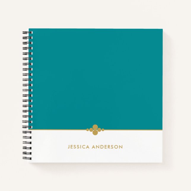 Elegant Teal White Gold Personalised Notebook (Front)