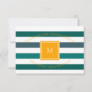 Elegant Teal White Striped Monogram Thank You Card