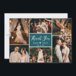 Elegant Teal White Wedding Multi Photo Collage Thank You Card<br><div class="desc">Modern, Elegant, Hand Lettered Wedding Multi Photo Collage Thank You Card. Stylish wedding thank you card template featuring six (6) photo on the front and one (1) photo on the back side. With the text "thank you" in a swirly hand lettered calligraphy script font in white on dark teal green...</div>