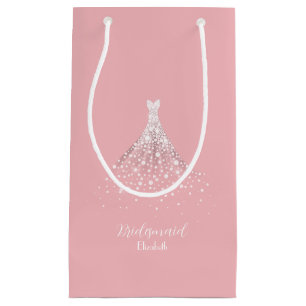 Elegant Team Bride Diamond Dress Pink Small Gift Bag