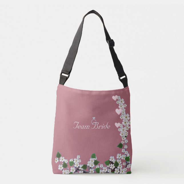 Elegant Team Bride Flowers on Rose Gold Crossbody Bag (Front)