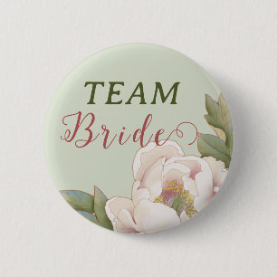 Elegant Team Bride Sage and Blush Pink Floral  6 Cm Round Badge