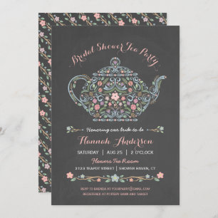 Elegant Teapot Bridal Shower Chalkboard Invitation
