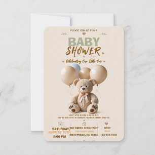 Elegant Teddy Bear Baby Shower Invitatio Card