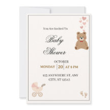 Elegant Teddy Bear Baby Shower Invitation 