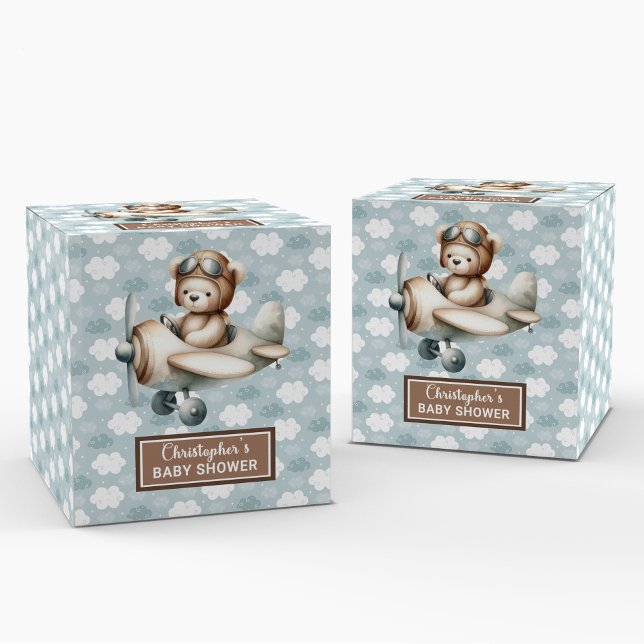Elegant Teddy Bear Pilot Baby Shower Favour Box (Elegant Teddy Bear Pilot Baby Shower Favor Box)