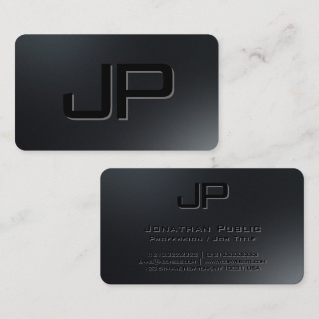 Elegant Template Black Monogram Premium Silk Business Card (Front/Back)