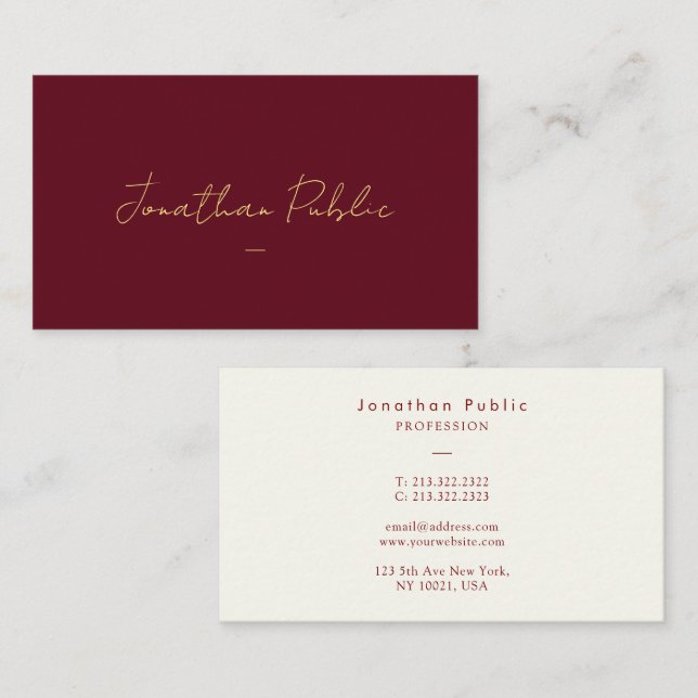 Elegant Template Faux Gold Typography Script Name Business Card (Front/Back)