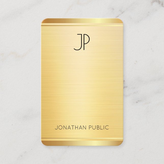 Elegant Template Faux Gold Vertical Modern Rounded Business Card (Front)