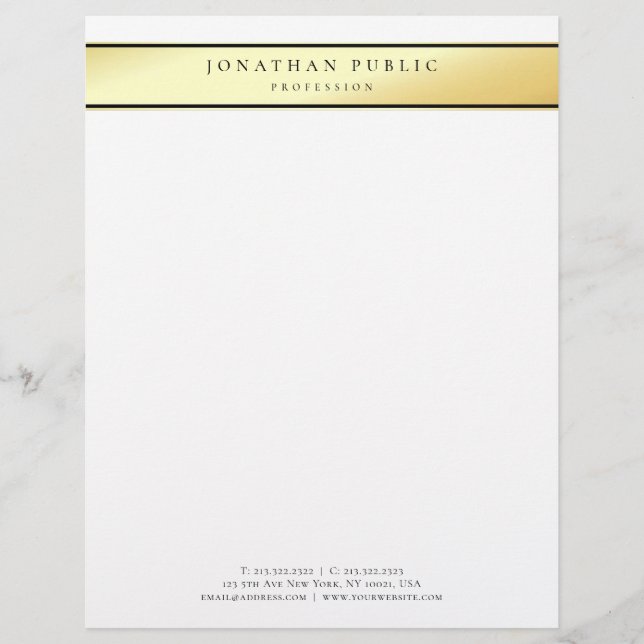 Elegant Template Glamour Gold White Modern Trendy Custom Letterhead (Front)