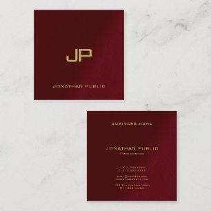 Elegant Template Gold Text Monogram Burgundy Red Square Business Card