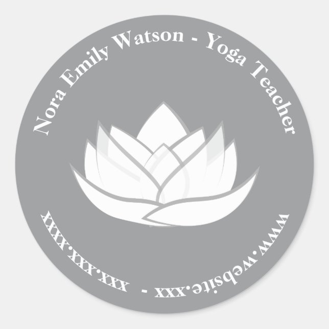 Elegant Template Grey Lotus Flower Classic Round Sticker (Front)