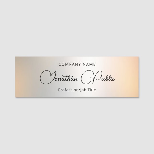 Elegant Template Handwritten Text Silver Custom Name Tag (Front)