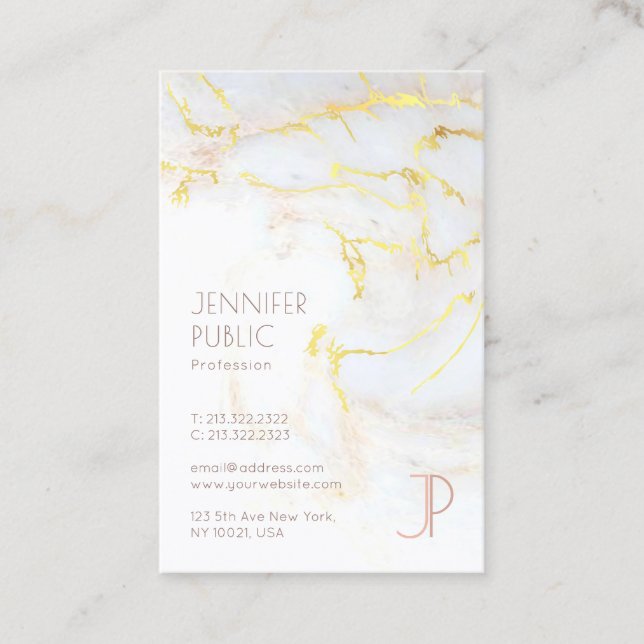 Elegant Template Modern Gold Marble Monogram Top Business Card (Front)