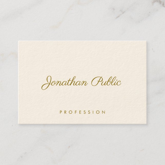 Elegant Template Modern Gold Text Signature Cream Business Card (Front)