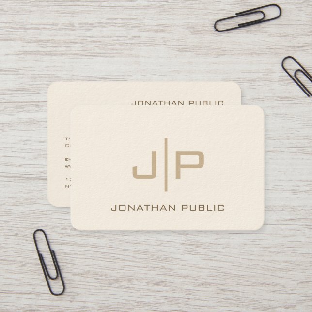 Elegant Template Monogram Euro Size Luxury Cream Business Card (Front/Back In Situ)