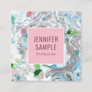 Elegant Template Pink Blue Green Trendy Modern Square Business Card