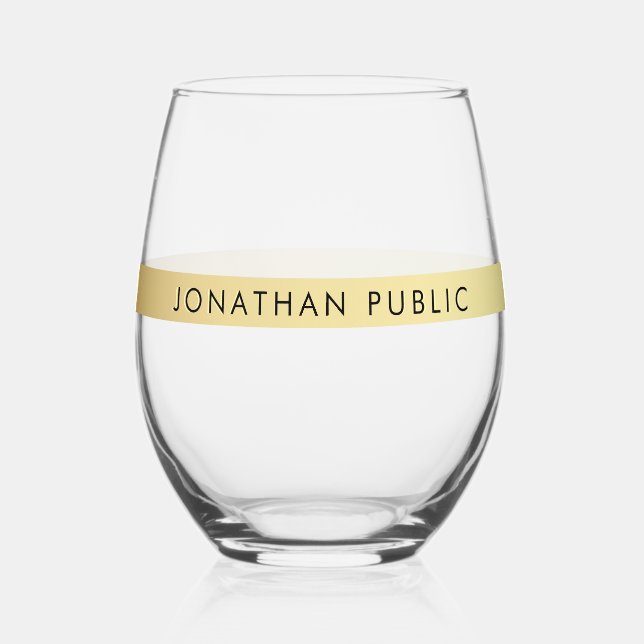 Elegant Template Text Name Sleek Custom Gold Stemless Wine Glass (Front)