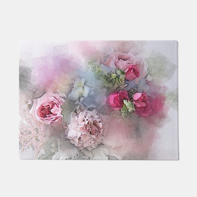 Elegant Template Watercolor Roses Flowers Floral Doormat (Front)