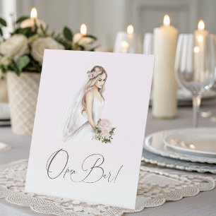 Elegant Tender Pink Bridal Shower Open Bar Pedestal Sign
