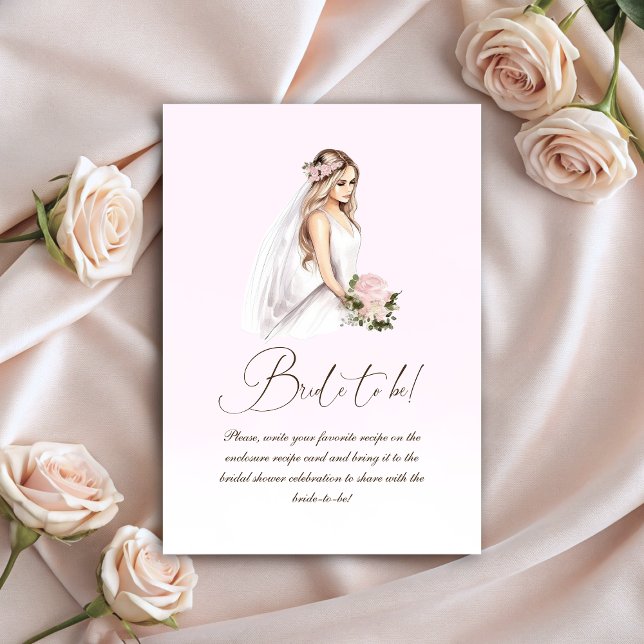 Elegant Tender Pink Bridal Shower Recipe  Enclosure Card (Elegant Tender Pink Bridal Shower Recipe Enclosure Card)