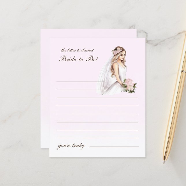 Elegant Tender Pink Letter to Bride Bridal Shower (Front/Back In Situ)